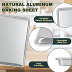 Wildone Baking Sheet with Rack Set (2 Pans + 2 Racks), Natural Aluminum Commercial Quality Cookie Sheet with Cooling Rack, Nonstick Baking Pan, Warp Resistant & Heavy Duty, Half Sheet Size