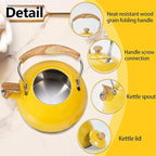 Tea Kettle,Whistling Tea Kettle Stovetop 2.6 Quart, Tea Pots for Stove Top Food Grade Stainless Steel,Wood Pattern Handle(Yellow),With Anti Scald Towel