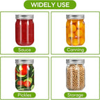 Glass Mason Jars with Silver Lids 16 oz - 15 Pack Regular Mouth Canning Jars for Food Storage, Meal Prep, Overnight Oats, DIY Crafts - Includes 24 Stickers & Brush