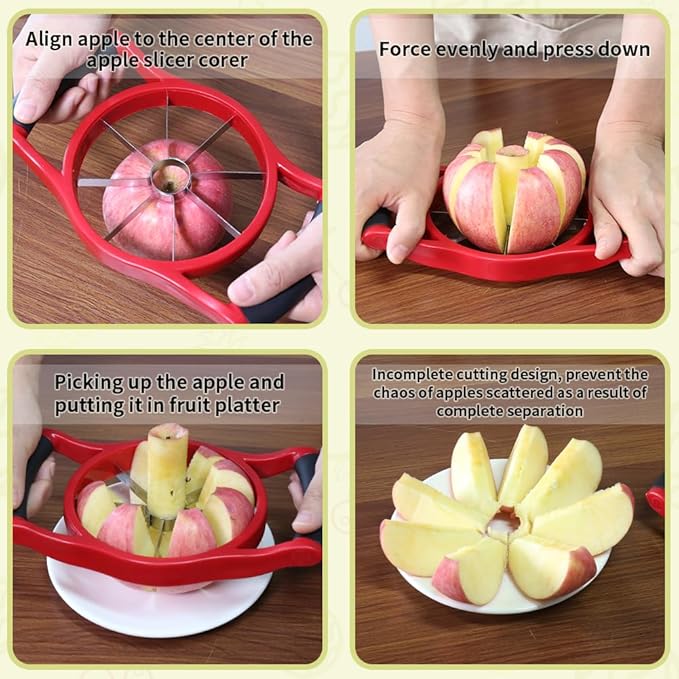 Newness Apple Slicer Corer, 8-Slice [Large Size] Premium Apple Slicer Corer, Cutter, Divider, Wedger, Stainless Steel Easy Grip Fruit Slicer with Sharp Blade for Apples, Pears and More, Red