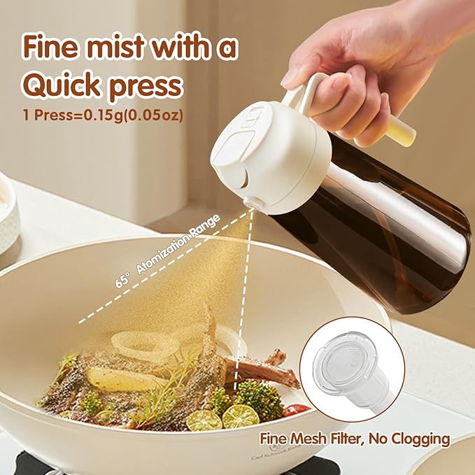 YARRAMATE 2PCS 16oz/470ml Oil Sprayer for Cooking with Stickers, Food-Grade 2 in 1 Olive Oil Dispenser Bottle for Kitchen, Premium Dark Green Glass Oil Bottle for Air Fryer, BBQ (White & Green)