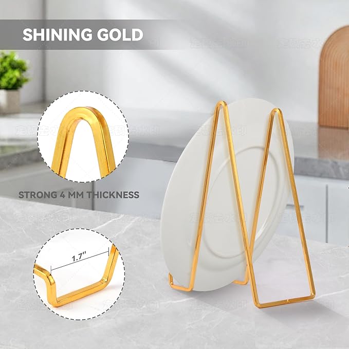 Decolore 4 Pack 8.5 Inch Gold Plate Stands Square Tabletop Easel Display Stand Frame Stand for Picture, Decorative Plate, Photo Easel and Artistic Work
