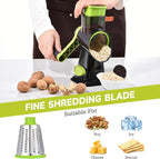 Rotary Cheese Grater with Handle Kitchen Shredder Slicer Grater Slicer Ice Shaver Cheese Vegetable Nuts Potato Zucchini Chocolate 3 Interchangeable Blades (Green TSP)