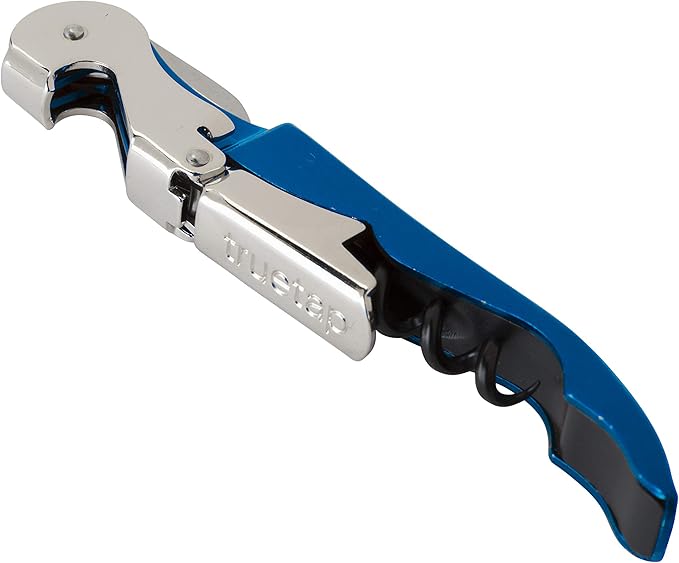 True Truetap Double Hinged Waiter's Corkscrew Wine Opener, Stainless Steel Wine Bottle Opener with Built In Foil Cutter, Home Bar Tools, Bar Cart Accessories, Wedding Gifts, Set of 1, Metallic Blue