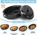 15.4" Roasting Pans for Ovens Porcelain Enameled Steel Oval Roaster Pan with Domed Lid for Turkey, Chicken, Vegetable, Lamb, Sourdough Bread