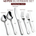 KIKCOIN 40 Pack Silverware Set for 8, Food-Grade Stainless Steel Flatware Set, Heavy Duty Mirror Polished Cutlery Utensils Set with Knives Spoons and Forks Set for Home Kitchen Restaurant Wedding