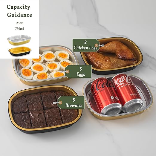 Oval Aluminum Foil Takeout Containers with Lids (5 Pack) – 2X Thicker Heavy Duty Gold Disposable Food Trays for Deli, Pasta, Salad, Bakery & To-Go Meals, 25oz