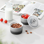 vancasso 6 oz Ramekins with Lid, Porcelain Creme Brulee Souffle Dishes,Set of 6, Grey Pudding Custard Cups Ramiken for Baking, Dishwasher and Oven Safe