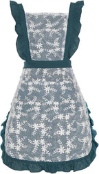 Pinknoke Vintage Pinafore Apron Dress for Women with Pockets Cute Floral Chef Aprons for Kitchen Cooking Baking Gardening