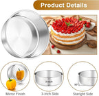 P&P CHEF 8 Inch Cake Pans Set, Round Baking Pan Stainless Steel Layer Birthday Wedding Cake Oven Pans, Non Toxic & Heavy Duty, Deep Side & Mirror Finish, Dishwasher Safe, (3Pcs)