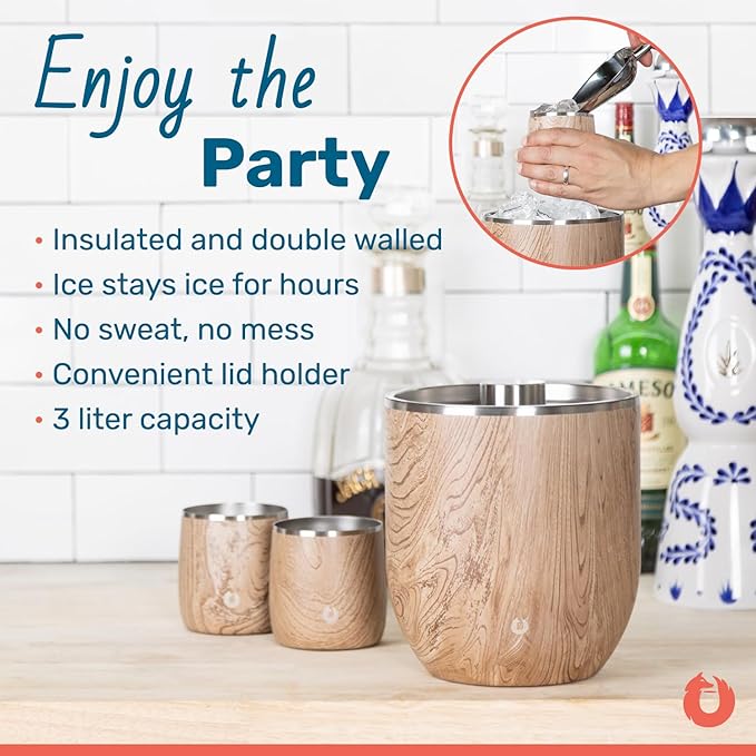 Snowfox Plus - Insulated Ice Bucket with Lid/Scoop, Premium Vacuum Insulated Stainless Steel Ice Buckets for Parties, Ice Box, Home Bar Accessories, Parties Supplies, Bar Decor, 3L, Gold