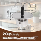 2 Cup Dual Pipe Moka Pot Stainless Steel Stovetop Espresso Maker Cafeteras Italian Percolator Espress Makers Capable Greca Mocha Coffee Machine for Induction Home 150ml 5.1oz