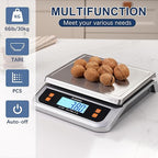 Atogou 88lb Food Scale, Commercial Kitchen Scale Plug-in Usable with Full View LCD Display, Stainless Steel, for Baking, Bread, Cooking, Meat, Vegetables, Farm, Industry LC200 Silver