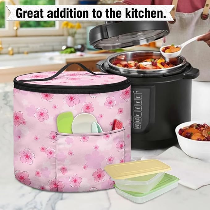 Peach Blossom Pressure Cooker Insulation Handbag Smooth Flat Surface Electric Pressure Cooker Storage Bag Enclosed Bottom