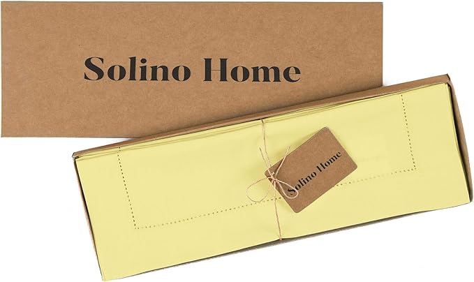 Solino Home Yellow Placemats Set of 4 - Cotton Linen Hemstitch Placemats 14 x 19 Inch