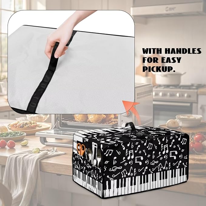 Piano Musical Notes Print Toaster Oven Dust-proof Cover, Heat-resistant Anti Fingerprint Microwave Oven Dust Cover, Kitchen Counter Accessory (Small-14.5 * 18.46 * 9 inches)
