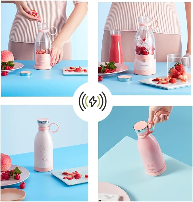 OTPEIR Portable Blender for Shakes and Smoothies with 11.83 Oz Travel Cup and Lid,Durable Stainless Steel Blades for Juice Blending Performance, Pink