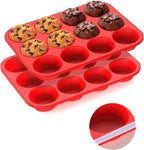 Silicone Muffin Pan for Baking: 24 Cup Muffin Pan with Metal Reinforced Frame, Regular Size Cupcake Egg Bites Molds for Baking, BPA Free Silicone Muffin Tray, Dishwasher Safe (2 Pack, Red)