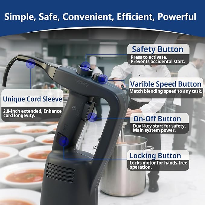 VONCI 750W Commercial Immersion Blender, Extra Heavy Duty Hand Blender with Variable Speed 8000-19000RPM, Handheld Stick Mixer with 20" SUS 304 Shaft, Commercial Emulsifier for Restaurant Kitchen.
