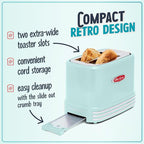 Nostalgia New and Improved Wide 2-Slice Toaster Perfect For Bread, English Muffins, Bagels, 5 Browning Levels, With Crumb Tray & Cord Storage, Aqua