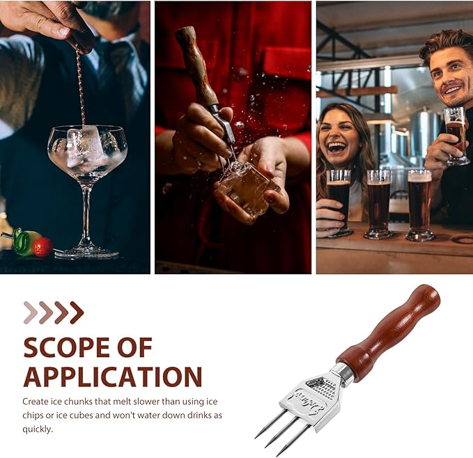 Ice Picks for Breaking Ice: Stainless Steel Ice Crusher with Safety Wood Handle, Japanese Style Ice Chipper Three Prong Ice Pick Tool Bar Wine Tools Ice Breaker Tool for Kitchen Bars Bartender