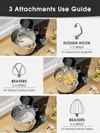 9.5 QT Double Handle KUCCU Stand Mixer, 6 Speed with Pulse Electric Kitchen Mixer, 660W Tilt-Head Food Mixer with Dishwasher-Safe Dough Hook, Flat Beater, Whisk, Splash Guard for home baking (Black)