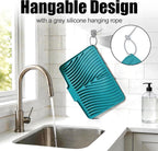 TIKNIK Silicone Dish Drying Mat, Stone Drying Mat for Kitchen Counter with Built-In Drain, Non-Slip Drain Pad with Built-in Drain, Heat Resistant Stone Drying Mat, Hangable, Green-1pcs, 16" x 12"