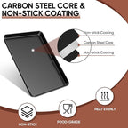 E-far Baking Sheet Set of 2, 16" x 12" x 1" Large Cookie Sheet Pan for Baking, Nonstick Carbon Steel Baking Trays for Oven, Heat-Resistant & Easy Clean, Black