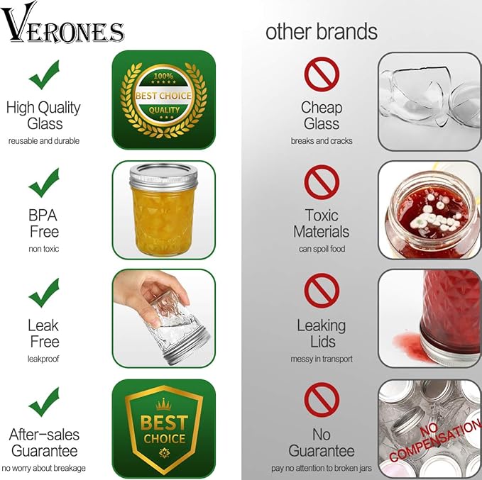 VERONES Mason Jars 6 OZ, 30 PACK 6oz Mason jars Canning Jars Jelly Jars With Lids, Ideal for Jam, Honey, Wedding Favors, Shower Favors