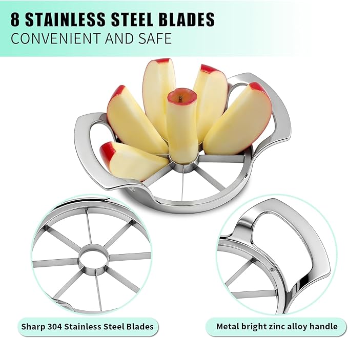LIIGEMI Apple Core Slicer - Easily Cut Smooth Apple Slices with 8-Stainless Steel Blades, Time-Saving Apple Slicer and Corer with Mirrored Handle