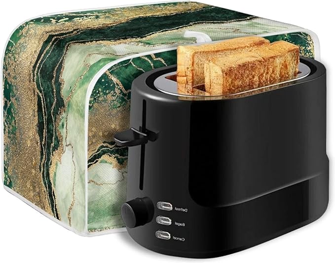 JEOCODY Teal Gold Marble Toaster Cover With Handle - 2 Slice Appliance Cover for Bread Maker, Kitchen Small Appliances, Universal Size Microwave Oven - Dustproof