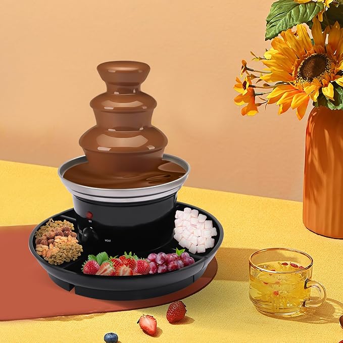 "Classic" Chocolate for Chocolate Fountain, 3 Tier Heated Chocolate Melts Dark Dipping Chocolate Electric Fondue Machine for Party, Wedding, Events (3 Tier Black Chocolate Fountain)