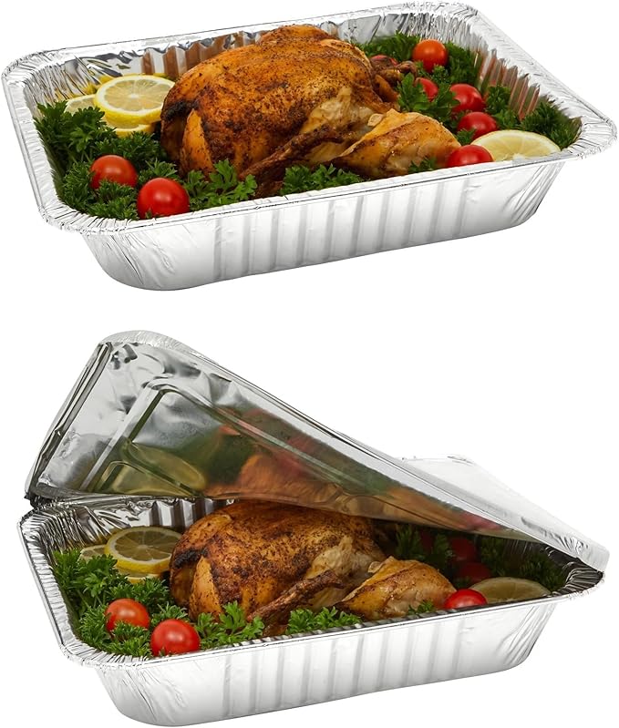 Waytiffer Disposable (25pack) 9x13 Aluminum Foil Pans with Lids, Half Size Deep Steam Table Pans, Heavy Duty Aluminum Baking Pans for Cooking, Roasting, Heating, Serving & Lining Steam-Table Trays