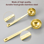 Safring Premium Coffee Scoop Set, Set of 2, Metal Stainless Steel Long Handle Coffee Scoop, Measuring Coffee Spoons Contains 1 Tablespoon (15 ml) and 2 Tablespoons (30 ml) Spoon-Gold
