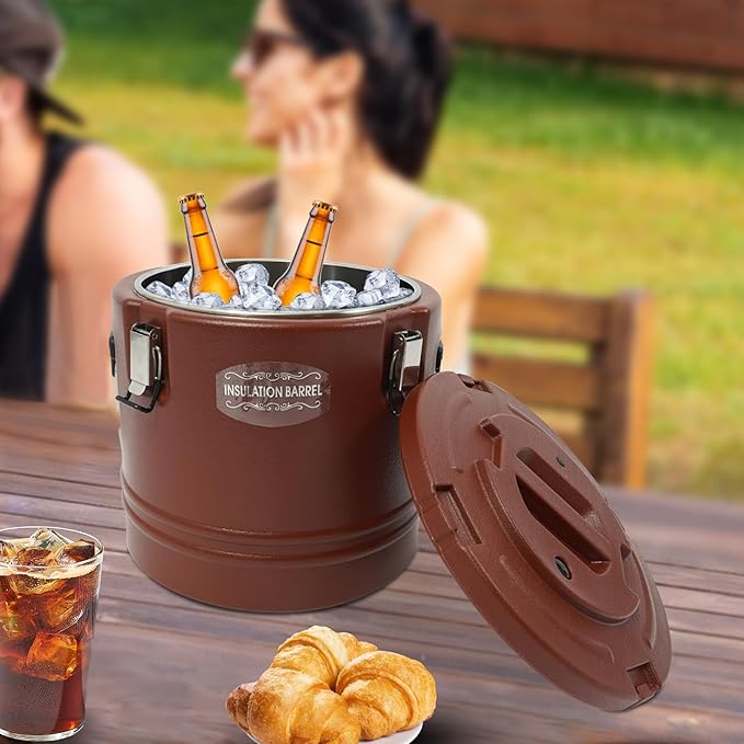 Eapmic 21.1Qt Insulated Food Container, Stainless Steel Container, 20L Commercial Soup Carrier 12 Hours Heat Preservation for Hot and Cold Food Storage Restaurant Canteen Home Lunch Use (Brown, 20L)