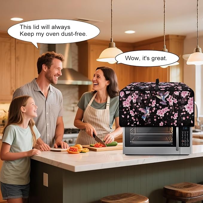 Hummingbird Cherry Blossom Print Toaster Oven Cover, Heat-Resistant Toaster Cover Dust-Proof Microwave Oven Protector, Protections for Kitchen, Black, (Medium-16.1*19.71*10 inches)