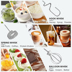 Rechargeable Milk Frother Handheld with 3 Whisk and Stand, 3 Speed Frother Wand Mixer, Dual Spring Whisk Coffee Frother for Matcha, Lattes, Cappuccino, Frappe Drink, Hot Chocolate