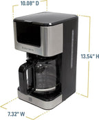 West Bend Drip Coffee Maker Brews Hot or Iced, Programmable with Brew Strength Selector Auto Shut-Off and 6 Functions Permanent Mesh Filter and Glass Carafe, 12-Cup, Metallic