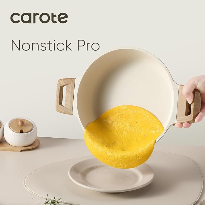 CAROTE Nonstick Stock Pot with Lid Soup Pot, 4 Quart with Lid, Casserole Super Easy to Clean Non Stick Cooking Pot Cookware PFOA Free, White Granite