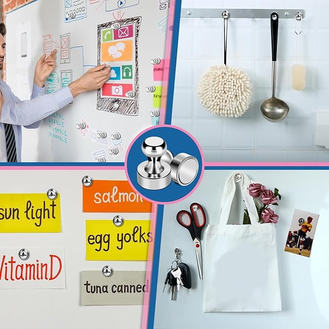 LOVIMAG Fridge Magnets 25Pcs Refrigerator Whiteboard Small Strong Magnet Classroom Kitchen Accessories Decorative Locker Set Decor Must Haves Office Calendar Refrigerador Magnetic Cute Crafts Silver