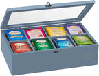 Tea Bag Organizer - Grey Bamboo Tea Box Organizer Storage Box, Tea Bag Holder with Acrylic Window, Magnetic Lid Keeps Tea Bags Fresh - Tea Organizer Caddy (Tea Not Included) Christmas Gift - Gray