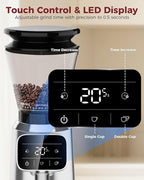 Tuni G2 Conical Burr Coffee Grinder, 70 Grind Settings Anti-static Burr Mill, Precision Electronic Timer and LED Touchscreen for Espresso/Drip/Cold Brew/French Press, Stainless Steel