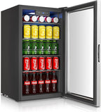 Mini fridge,116 Can Beverage refrigerator cooler with Glass Reversible Door for Soda Beer Wine, 3.2 Cu.ft Small Refrigerator for Home Kitchen, Adjustable Removable Shelves,Hidden Door Handle