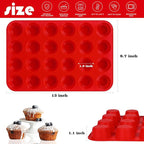 Sakolla 2 Pack Silicone Muffin Pan, Nonsticks 24 Cups Mini Cupcake Pans for Baking Muffin, Egg Bite, Cupcakes and Puddings (Red)