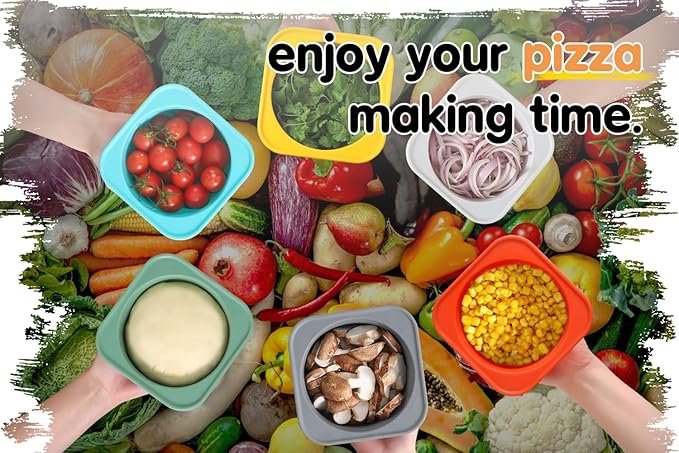 Stackable Silicone Artisan Pizza Dough Proofing Proving Containers with Air-tight Lids-4pack-500ml Volume for 250g Dough Ball (2green+2Space Grey)