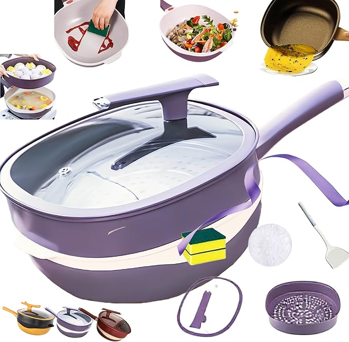 12in Titanium Alloy Non-Stick Pot with Lid with Steamer 2026 Upgrade Titanium Pot Titanium Frying Pans Nonstick Titanium Pots and Pans, Nonstick Frying Pan Cookware Sets