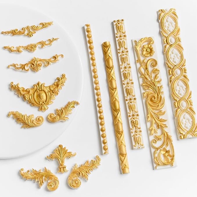 JOERSH 3PCS Baroque Silicone Molds Scroll Border Mold Baroque Clay Mold Fondant Molds for Wedding Birthday Cake Decorating, Chocolate, Sugar, Clay Crafts