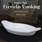 BIA Cordon Bleu Oval Au Gratin, Set of 4-10oz White Porcelain Ramekins with Glossy Finish - Microwave, Oven & Dishwasher Safe Small Baking Dishes for Appetizers, Sides & Gifting - 10" x 5.25"