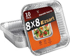 Aluminum Pans 8x8-10 Pack Disposable Foil Pans, Aluminum Roasting Trays for Holiday Cooking, Christmas, Parties Meal Prep, Storage, Heating and Baking