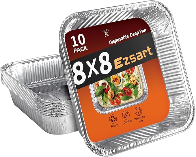 Aluminum Pans 8x8-10 Pack Disposable Foil Pans, Aluminum Roasting Trays for Holiday Cooking, Christmas, Parties Meal Prep, Storage, Heating and Baking